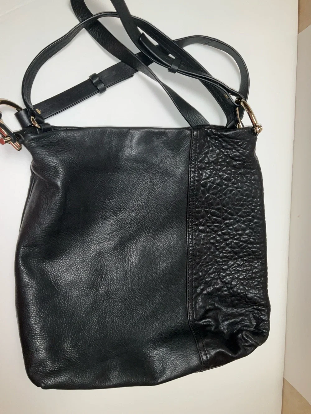 Kelsi Dagger Black Leather Shoulder Bag Dual straps Large Tote Bag Gold-tone